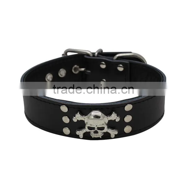 Wholesale Skulls Decorate Real Cowhide Pet Collars Rivet Dog Collar photo-2