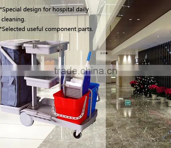 Multifunctional Resthotel Restaurant Office Janitor Cart, Cleaning Trolley,cleaning Service Cart Quality Choice photo-2