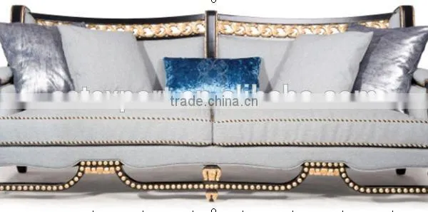 Neoclassic Living Furniture Set Wood Frame Fabric Sofa Gold Length Mirror photo-2