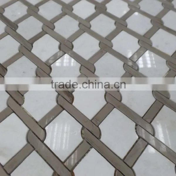 Diamond Pattern Marble Mosaic Tiles(Pure White+Athen Grey Marble) photo-2