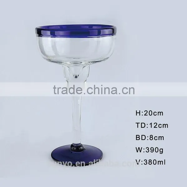 Blue Rim and Bottom Thick Thickness Long Stem Ice-cream Margaret Glass photo-2