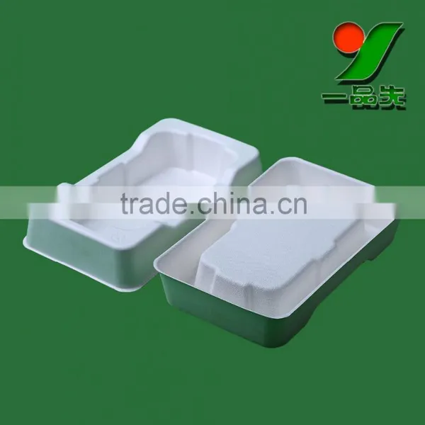 China Manufacturer Biodegradable Sugarcane Bagasse Pulp Molded Tray , Natural Color Smooth Surface Packaging photo-2