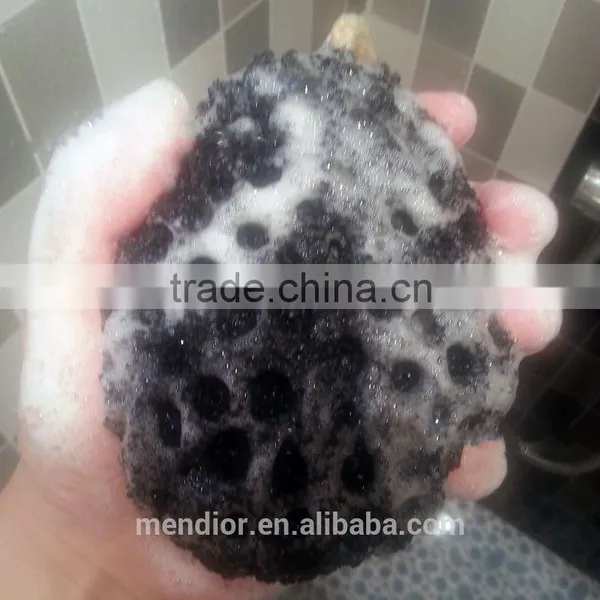 Mendior Bamboo Charcoal Sponge Black Bath Sponge With Rope OEM/Wholesale photo-2
