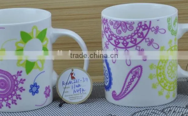 11OZ Leaf Design Full Decal Print Coffee Cups, Shiny Surface New Bone China Mug, KL8009-332 photo-2