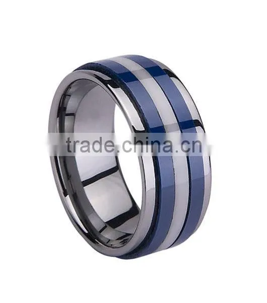 Tungsten And Blue And White Ceramic Ring Men Ring