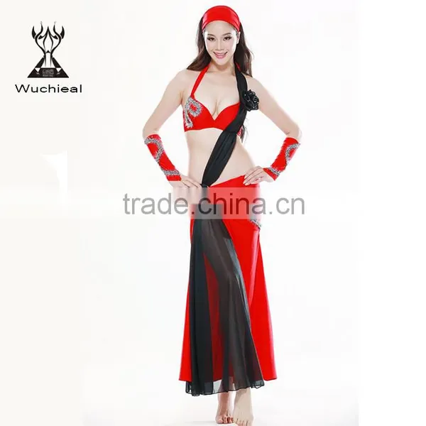 Wuchieal Wholesale 2015 Elegant Spandex Long Arabian Ballroom Performance Costume Dress for Women photo-2
