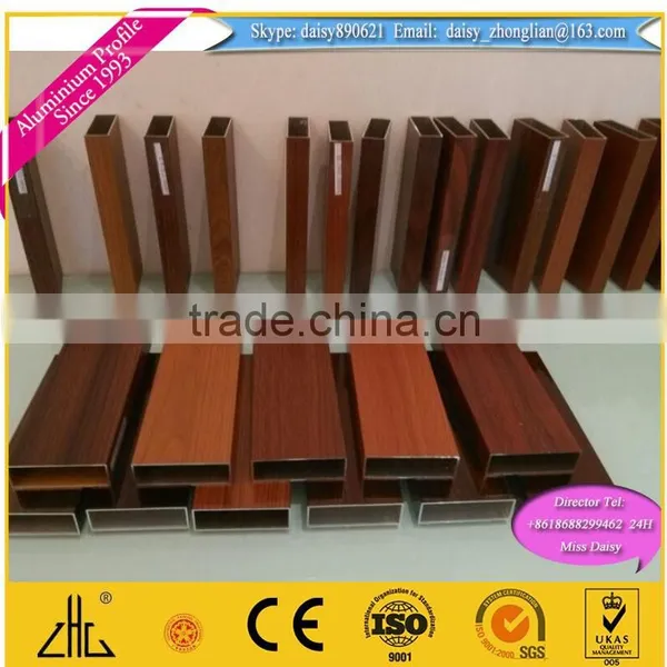Wood Grain Surface Finishing Aluminum Profile / Enduring Wood Grain Finish Aluminum Tube , Aluminium Wood Grain Finish