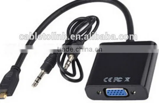 Male-Female,male to Female Gender and Braid,braid Shielding White MicroHDMI to VGA 3.5mm Audio Cable Adapter Convertor