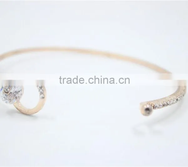 Classic Light Rose Gold Polished Bangle Bracelet White Clear Rhinestone W/Sides Claw Diamond Chain Cuff 2016New Intrend Style photo-5