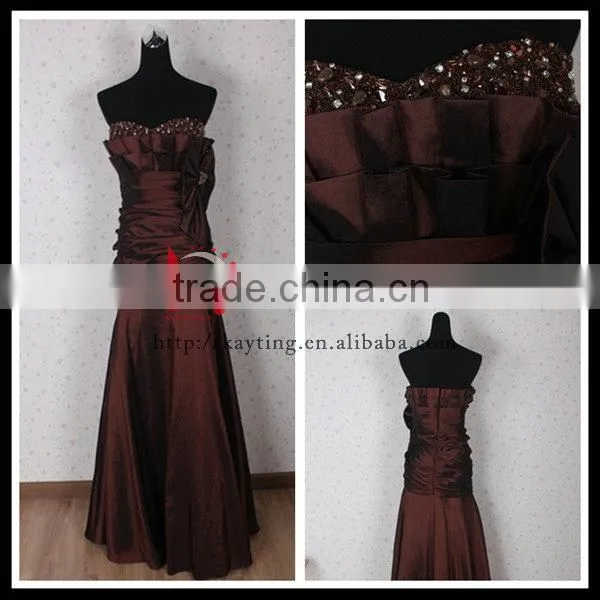 Off Shoulder Beaded and Ruffle Stretch Taffeta Evening Dresses