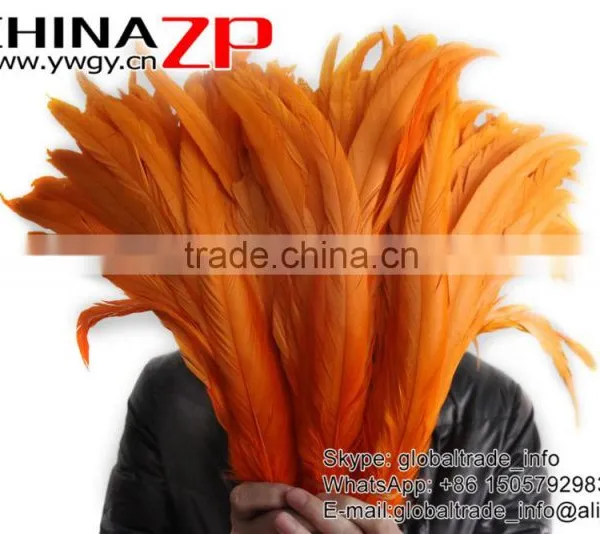Gold Supplier ZPDECOR Wholesale 40-45cm Length Orange Chicken Fully Dyed Roosters Feathers photo-2