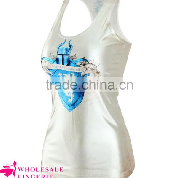 2015 Summer Style Printed White Cheap Womens Tank Tops for Sale photo-4