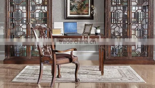 Replicated Office Table With Retro Painting, Noble Classic Wood Carving Reading Table With Chair, Graceful Home Office Furniture photo-3