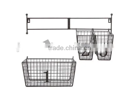 Wall Mounted Black Metal Wire Mesh Numbered Storage Basket Set photo-3
