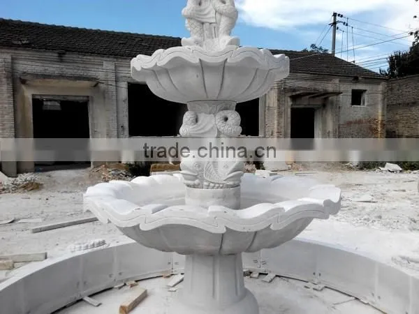 Fish Carved White Marble Garden Fountain photo-3