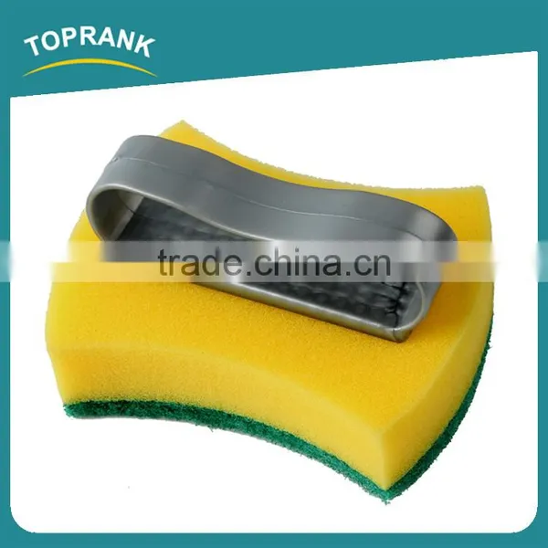 Toprank Customized Colorful Kitchen Cleaning Dish Pot Sponge Scourer Durable Plastic Handle Magic Green Sponge Scouring Pad photo-2
