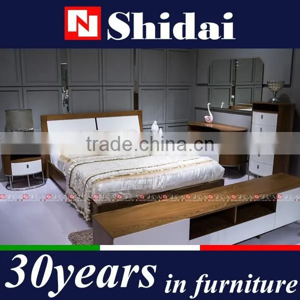 Midcentury White Headboard Walnut Modern Platform Bed Frame B-826 photo-3