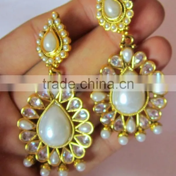 Pearl Polki Gold Plated Designer Necklace Earring Set photo-4