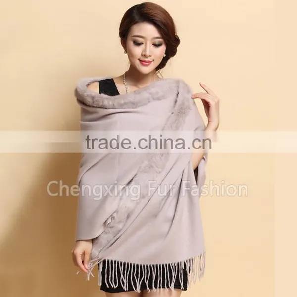CX-B-P-41B Fur Trim Decora Fashion Women Pashmina Shawl With Fur photo-6