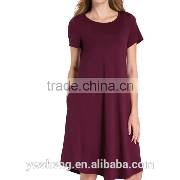 Wholesale Latest Fashion Short Sleve Ladies O-Neck Simple Soft Women Dress photo-3