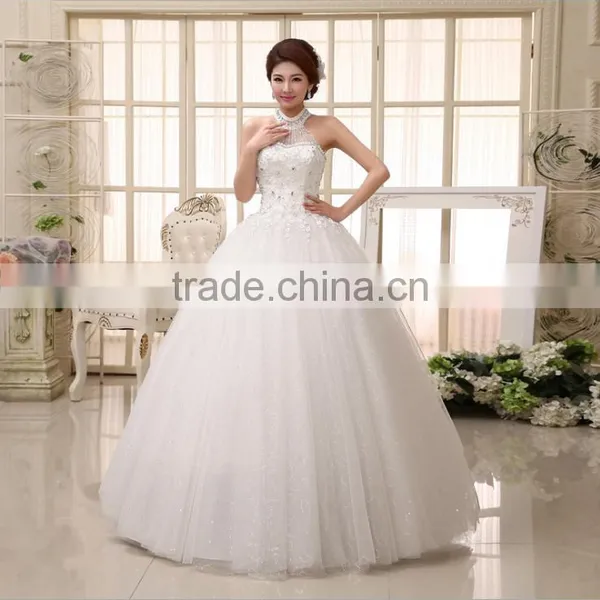 New 2017 Hanging Neck Wedding Dress Korean Style Slim Tie Strap Retro Bride Dress Vintage Diamonds Wedding Dress photo-6