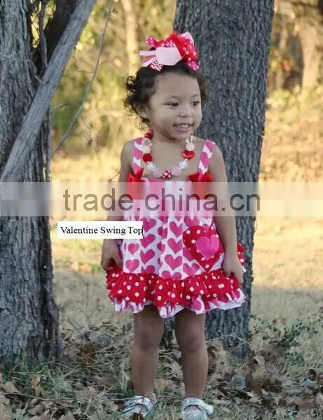 Baby New Valentine Swing Tops Swing Outfits With Matching Necklace and Bows photo-3