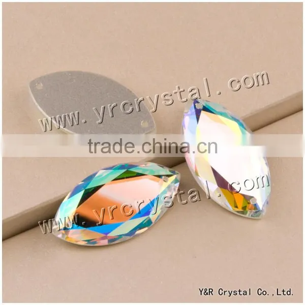 Sew on Fish Eye ab Rhinestones Beads Crystal Glass Beads AB Color With Two Holes or Not photo-5