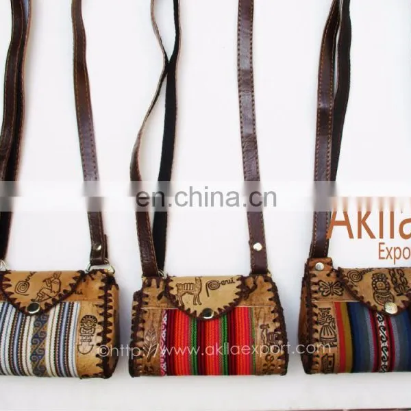 Handmade Embossed Leather Handbag With Aguayo Blanket