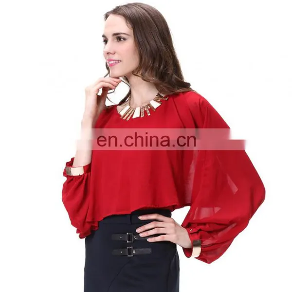 Wholesale Long Sleeve Fake Two Piece Lady Chiffon Top And Blouse photo-5