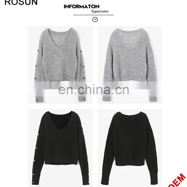 Girl Long Sleeves With Buttons Knit Pullover Sweater photo-4