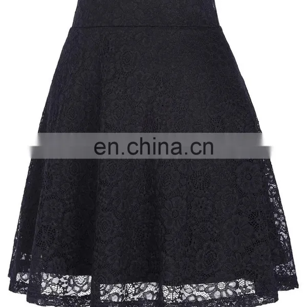 Kate Kasin Women Ladies Floral Pattern Lace Skirt A-Line Black Mini Skirt KK000445-1 photo-3