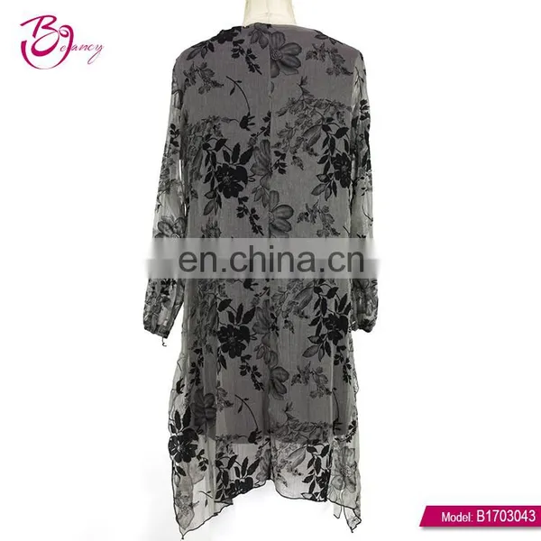 Latest Design Asymmetric Hem Long Sleeve Floral Maxi Dress photo-2
