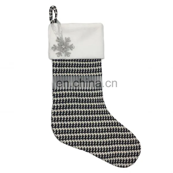 Wholesale Decorative Chunky Black and White Plaid With Pompom Christmas Socking for Christmas photo-5