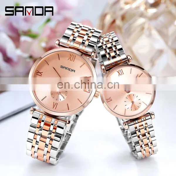 Sanda P1052 Luxury Quartz Wrist Watches for Men Women Stainless Steel Chrono Water Resistant Fashion Couple Watch photo-2