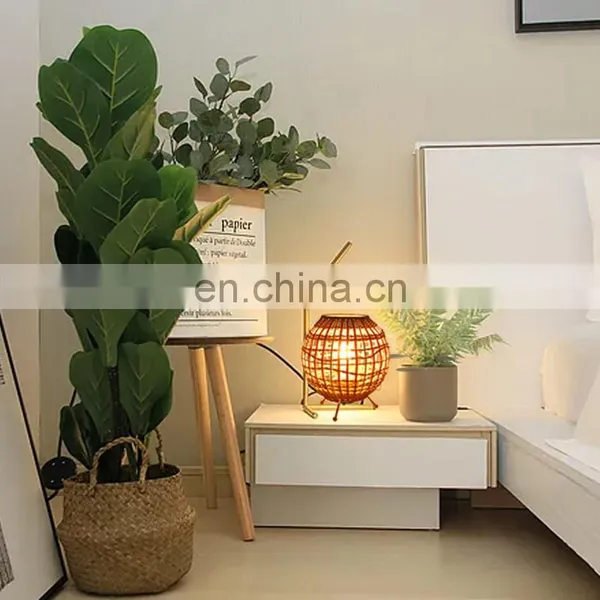 Vintage Restaurant Antique Retro Bamboo Shade Frame Bedside Table Bedroom Living Room Lamp Stand Bamboo Rattan Pendant Lamp