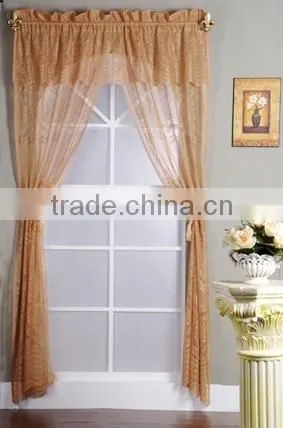 HOT SELLING CHEAP FACTROY LACE WINDOW CURTAIN SET WITH ROPE TASSEL TIEBACKS AND VALANCE photo-2