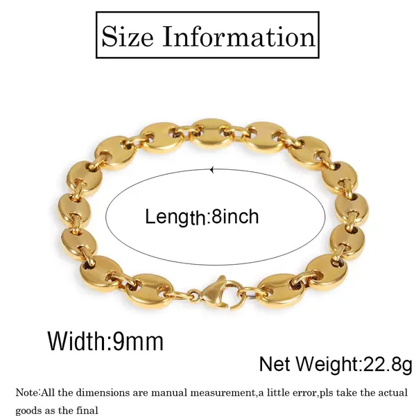 Women Bracelet Stainless Steel Coffee Bean Design 18K Gold Plated Link Chain Bracelet Hip Hop Style Jewelry photo-5