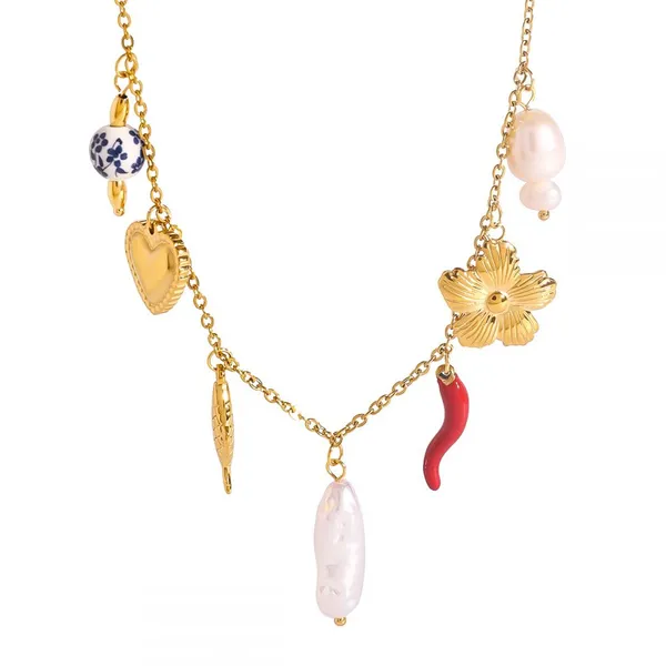 Custom Round Stainless Steel Rhinestone Charm Necklace With 18K Gold Plating photo-5