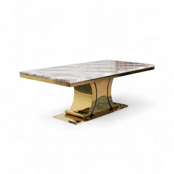 Luxury Stainless Steel Frame Sintered Stone Natural Marble Top Household Dining Table For Villa Hotel Wholesale photo-3