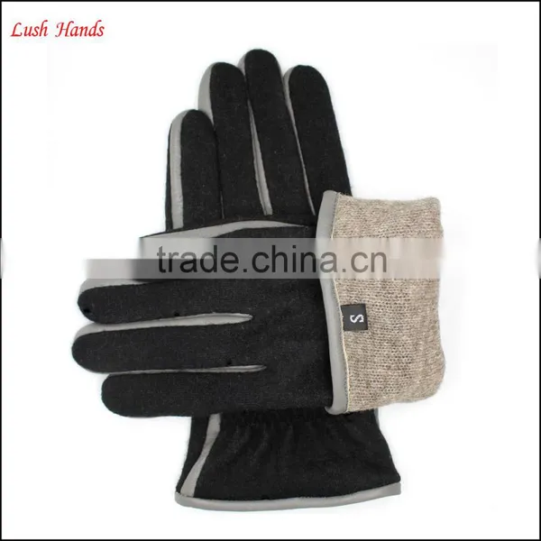 High Quality Winter Black Woolen White Decoration Gloves For Man With Touch Screen photo-2