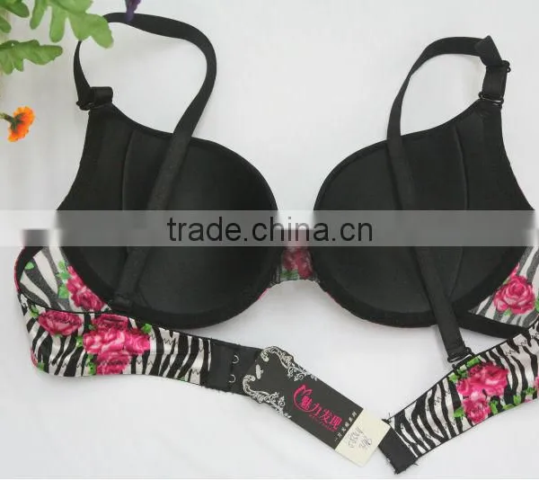 Adult Women Satin Rose Print Sex Underweasr Bra Pictures photo-2