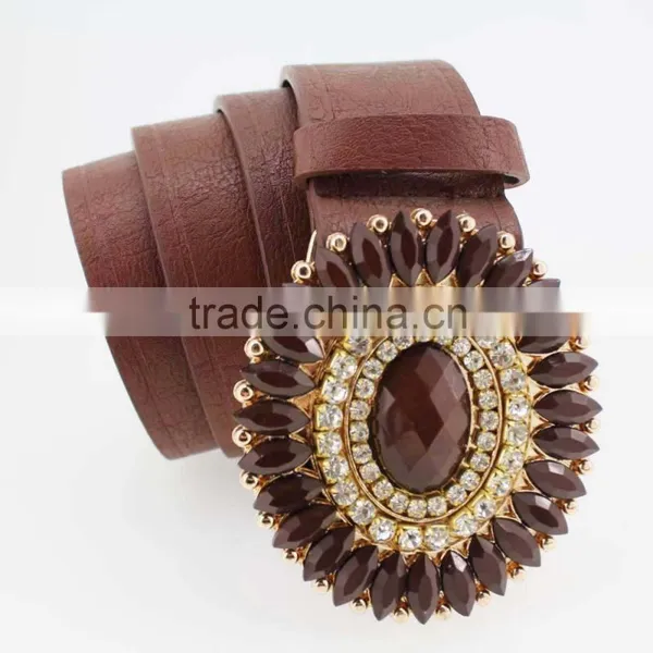 Vintage Style Women's Fashion PU Brand Belt With Shiny Rhinestone Square Shape Buckle photo-3