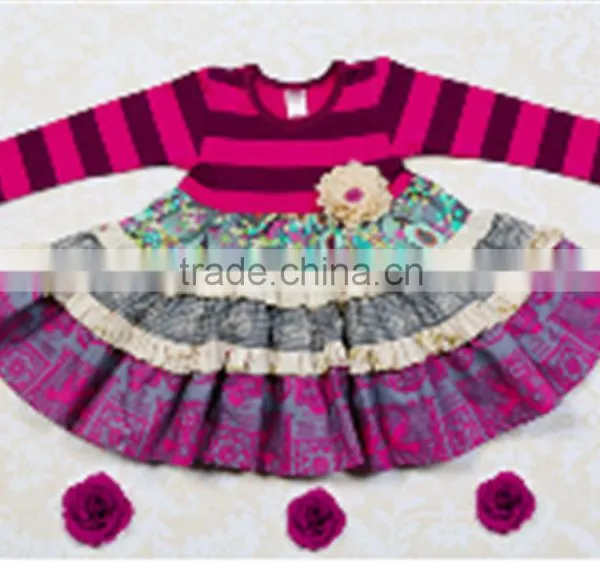 Kids Girls Fall Clothing Long Sleeve Stripe Ruffle Dress Vintage Girls Outfits