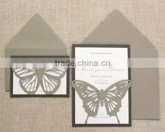 Butterfly Wedding Invitations - Shimmer Silver, Slate Gray, Black and White, Neutral, Pearl Shimmer, Laser Cut Invitations photo-4