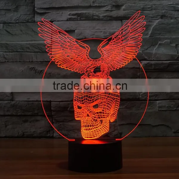 3D Optical Night Light Skull Wing 7 RGB Light Colors 10 LEDs AA Battery or DC 5V Mixed Lot photo-2