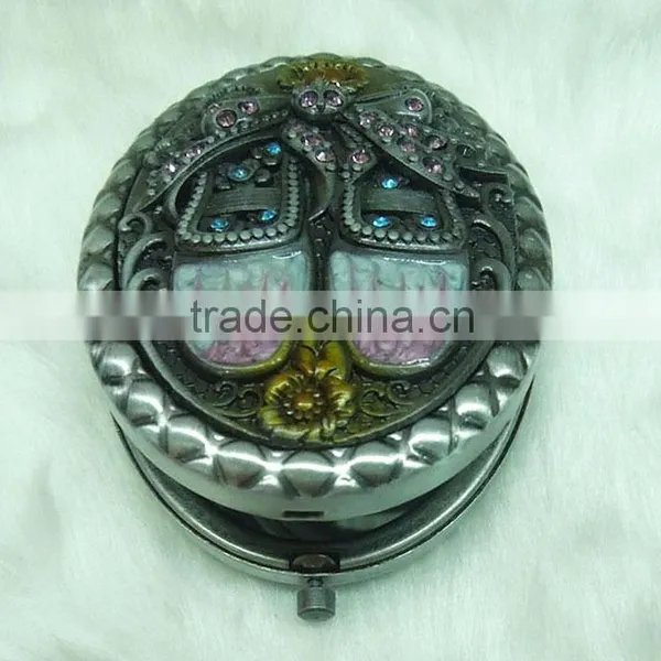 Antique Cosmetic Pocket Mirror/bronze Pocket Mirror With Diamond photo-3