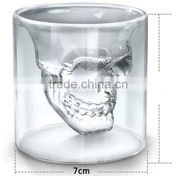 New Product Personalized 75ml High Borosilicate Glass Skull Shot Glass Double Wall Skull Wine Glass Cup photo-3