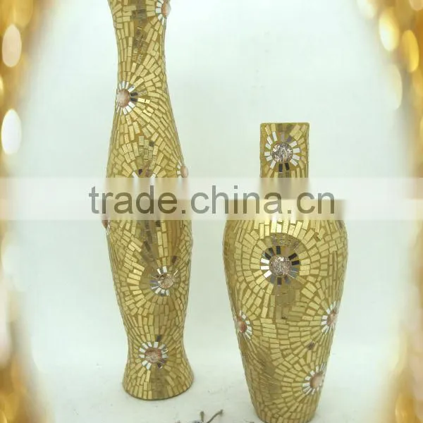 Wedding Decor Fashionable Design Beaded Mosaic Shapes Glass Gold Vases photo-3