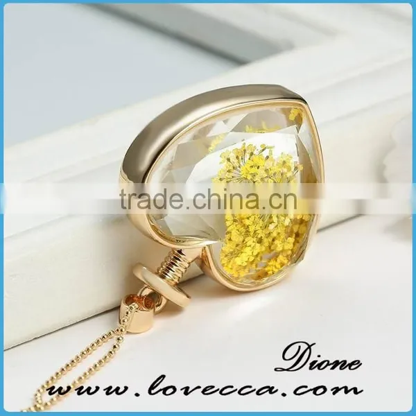 Women Heart Shape Glass Terrarium Necklace With Real Dried Flowers photo-3