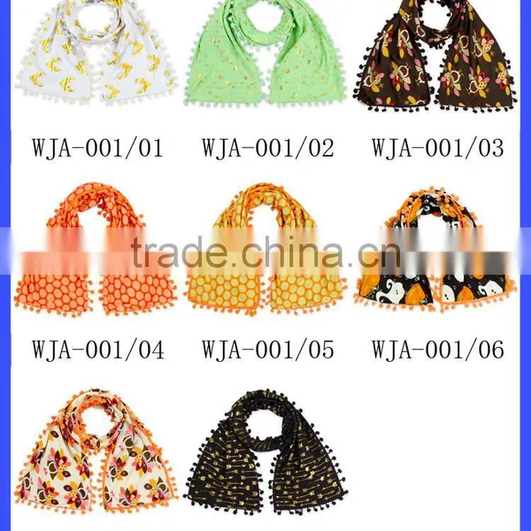 Cute Design Soft Christmas Deer Print Pom Pom Tassel Scarf for Kids photo-6